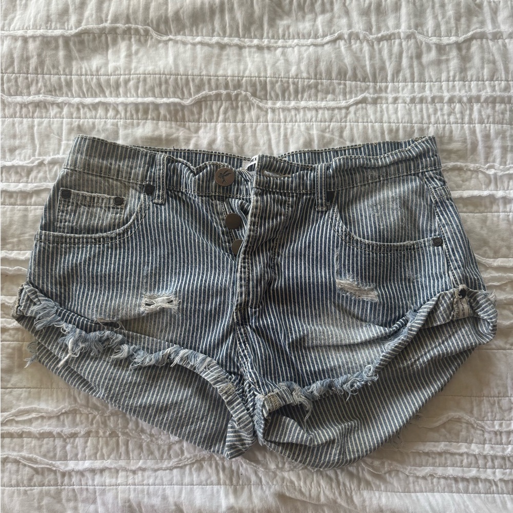 One teaspoon striped jean shorts bandits black label